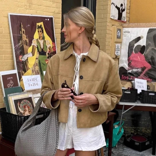 Faux Suede Cropped Utility Jacket - Leah Partow