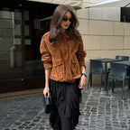 Suede-Like Utility Bomber Jacket - Leah Partow