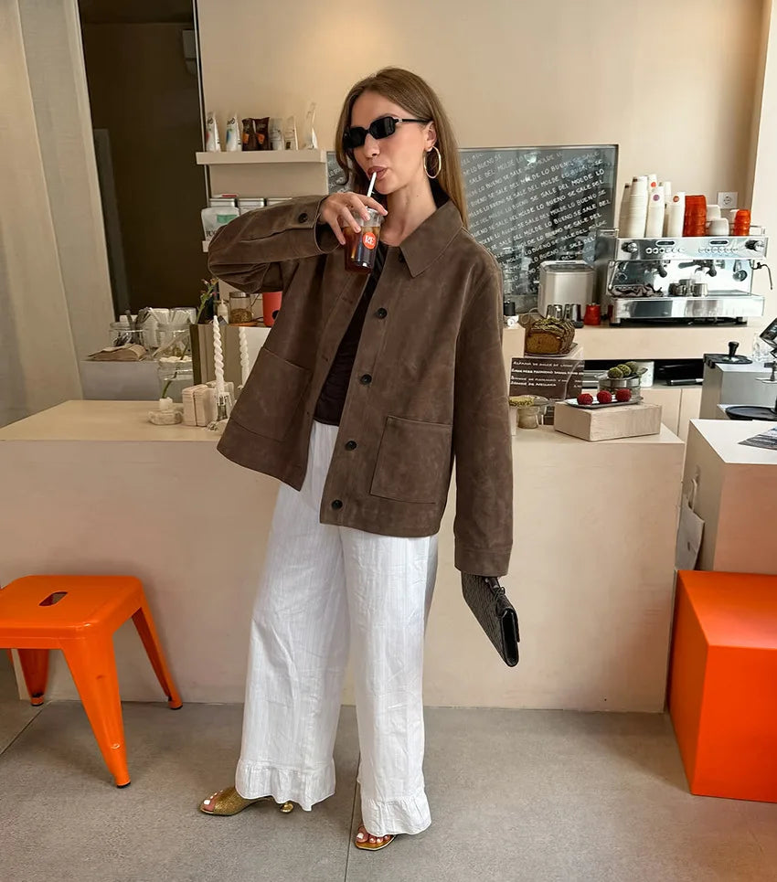 Faux Suede Cropped Utility Jacket - Leah Partow