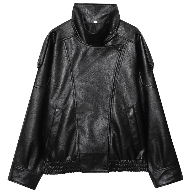 Black Faux Leather Biker Jacket - Leah Partow