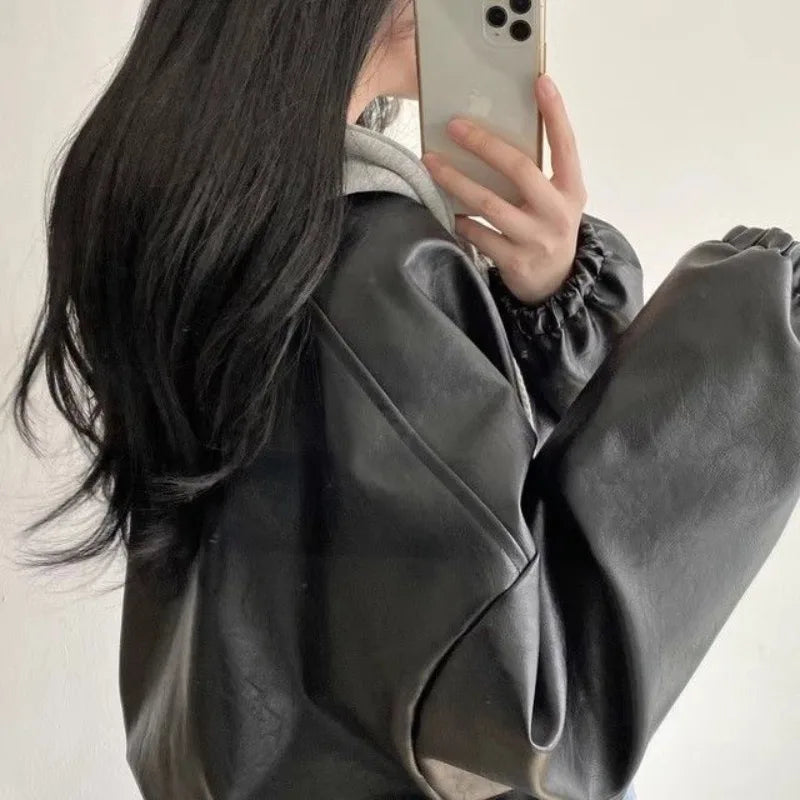 Oversized Faux Leather Bomber Jacket - Leah Partow