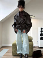 Belted Faux Leather Moto Jacket - Leah Partow