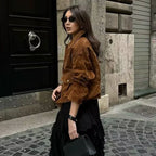 Suede-Like Utility Bomber Jacket - Leah Partow