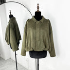 Suede-Like Cropped Bomber Jacket - Leah Partow