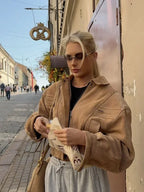 Suede-Look Cropped Utility Jacket - Leah Partow