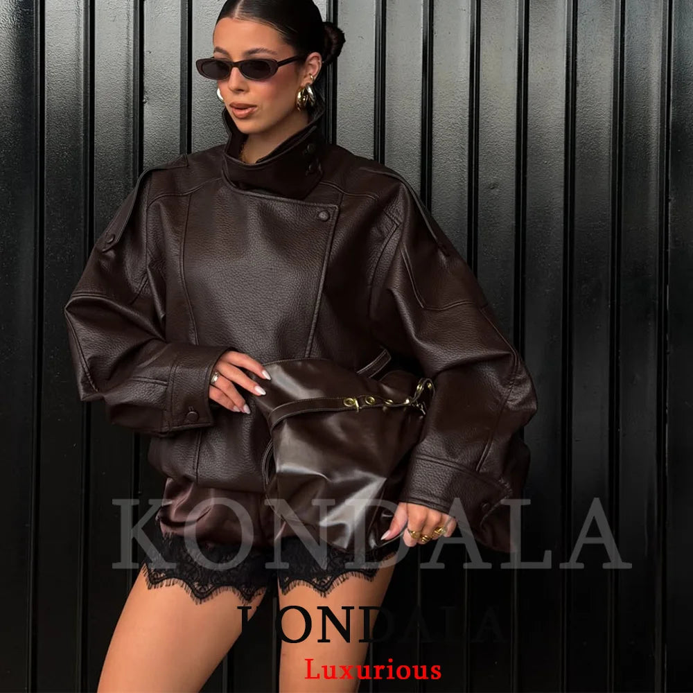 Cropped Leather-Look Bomber Jacket - Leah Partow