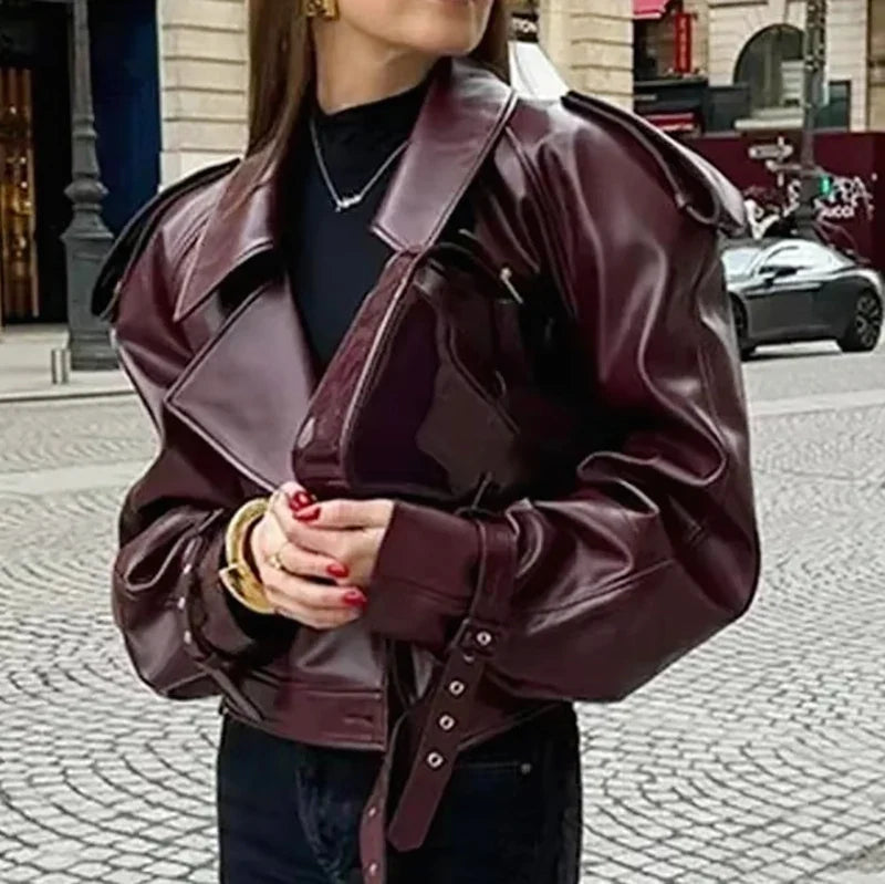 Cropped Faux Leather Batwing Jacket - Leah Partow