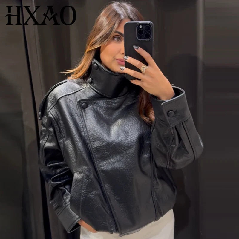 Cropped Faux Leather Bomber Jacket - Leah Partow