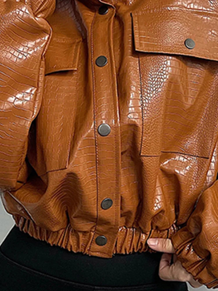 Cropped Crocodile Faux Leather Jacket - Leah Partow