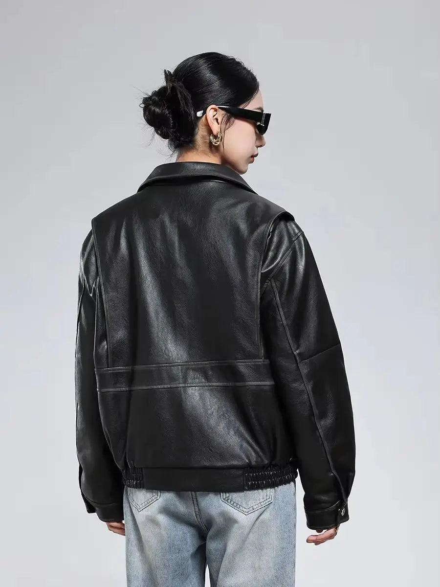 Distressed Faux Leather Utility Jacket - Leah Partow