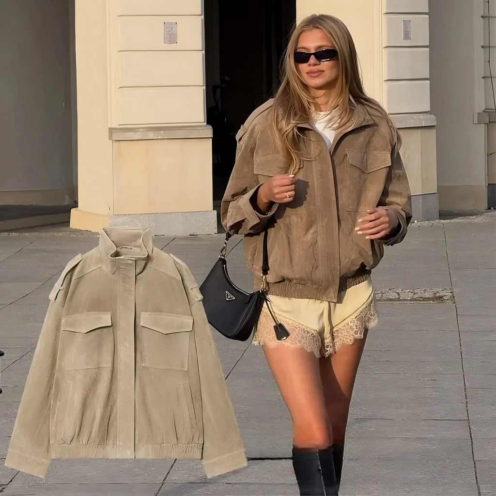 Textured Utility Bomber Jacket - Leah Partow