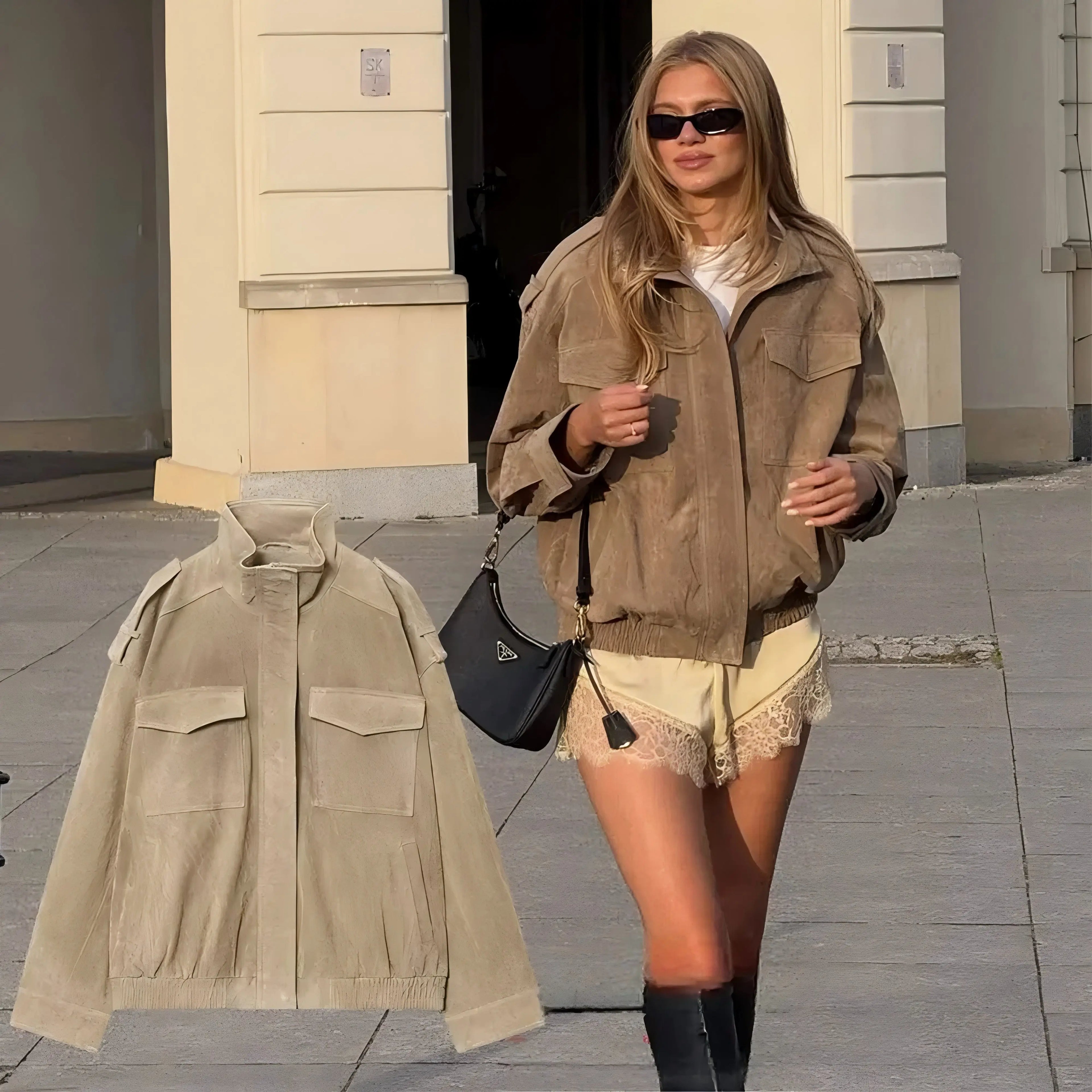 Textured Utility Bomber Jacket - Leah Partow