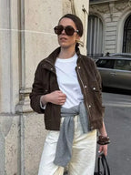 Suede-Effect Utility Bomber Jacket - Leah Partow