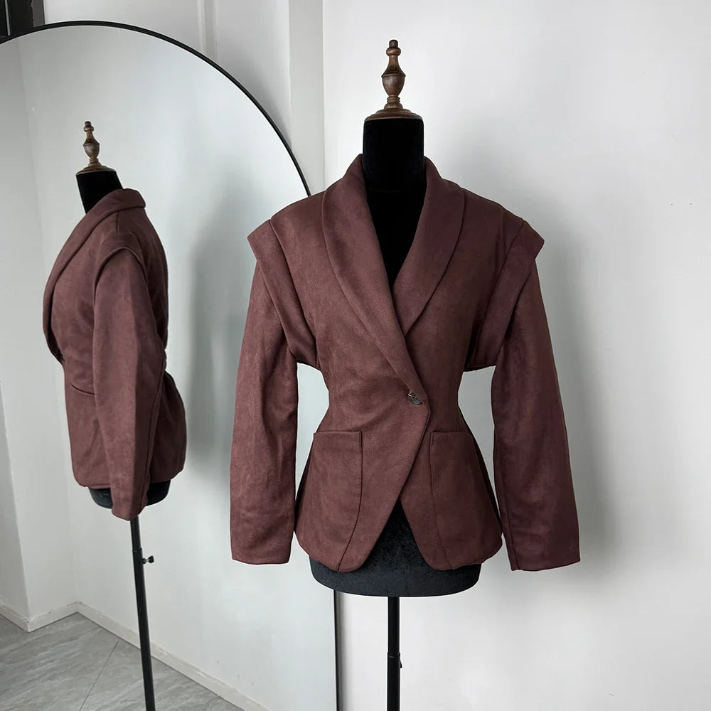 Suede-Look Tailored Blazer Jacket - Leah Partow