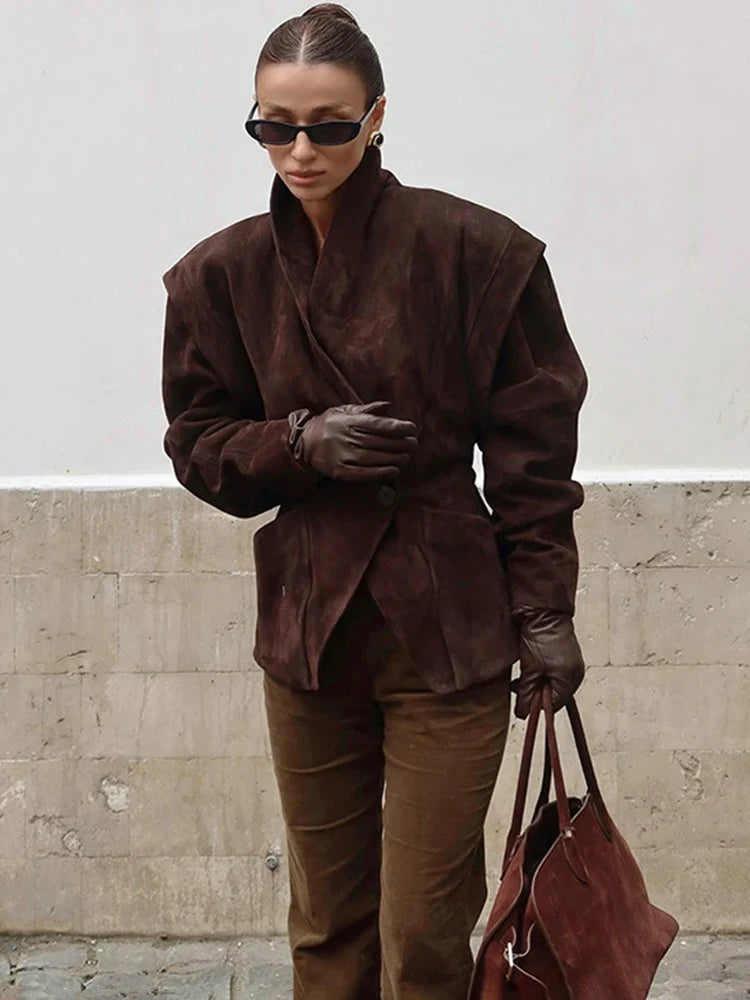 Suede-Look Tailored Blazer Jacket - Leah Partow