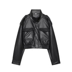 Cropped Faux Leather Bomber Jacket - Leah Partow