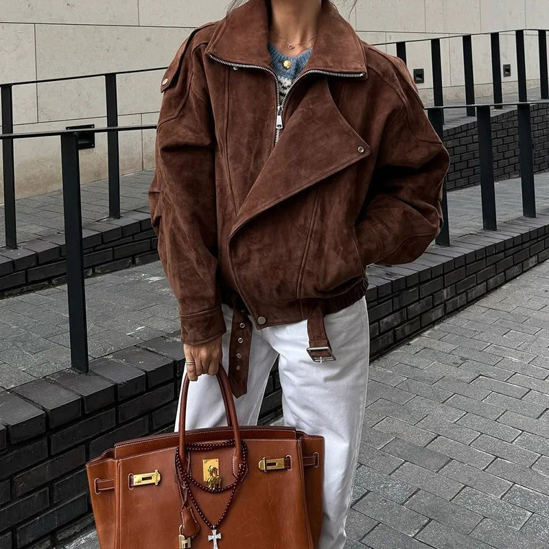 Brown Cropped Moto Jacket - Leah Partow