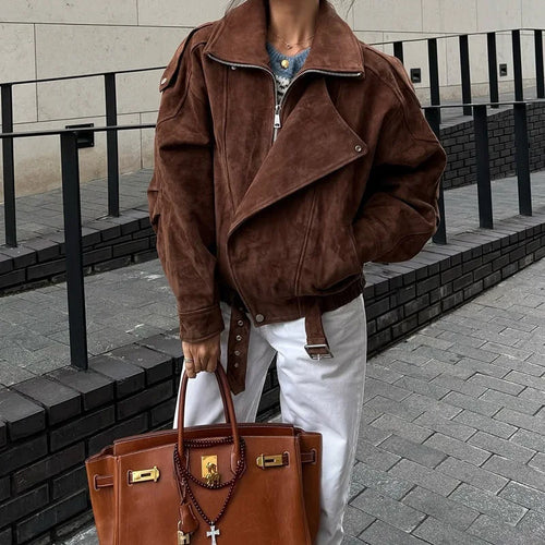 Brown Cropped Moto Jacket - Leah Partow