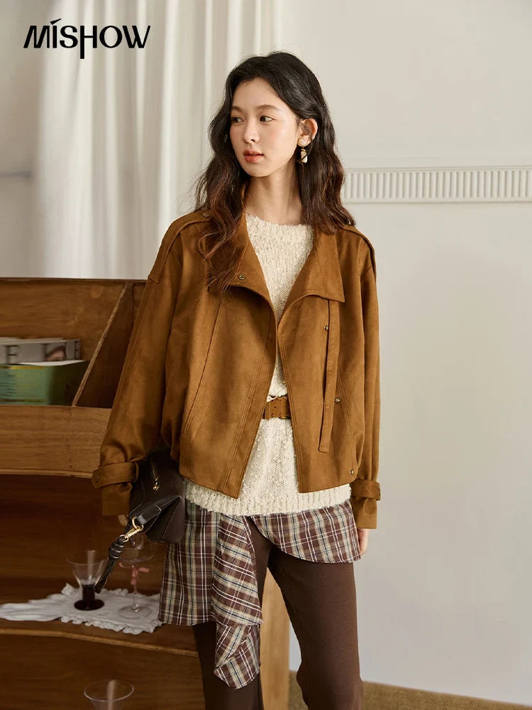 Brown Suede-Like Utility Jacket - Leah Partow