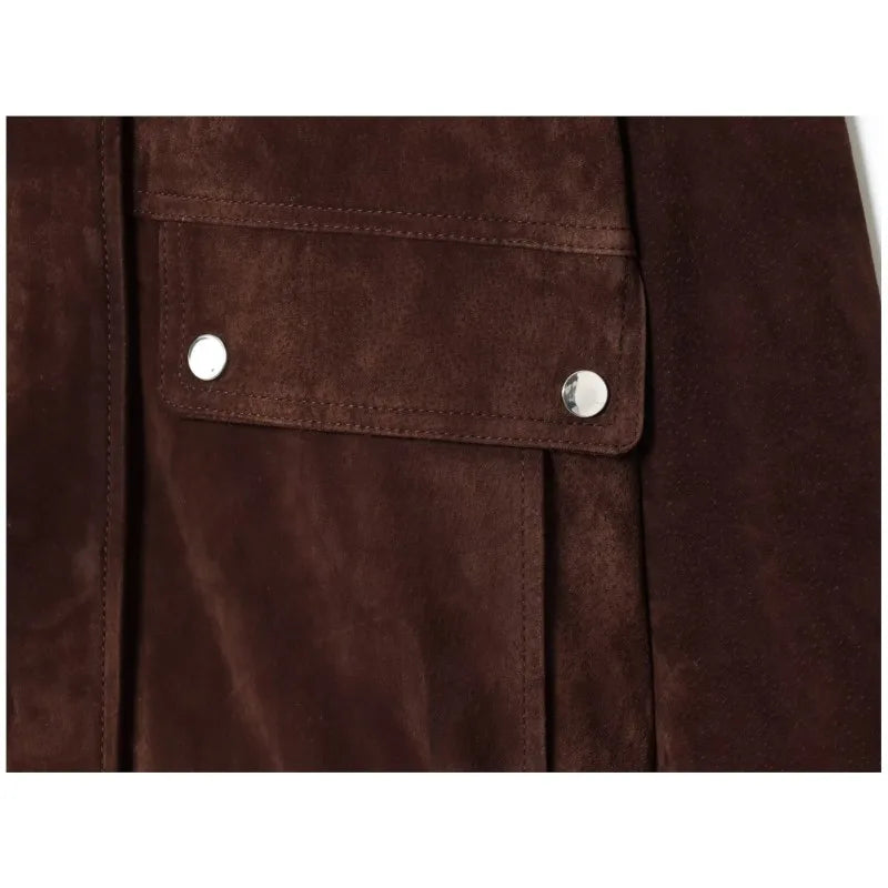 Brown Suede-Like Utility Jacket - Leah Partow