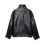 Oversized Faux Leather Stand Collar Jacket - Leah Partow