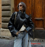 Faux PU Leather Cropped Bomber Jacket - Leah Partow