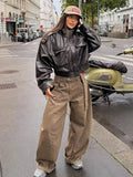 Cropped Faux Leather Bomber Jacket - Leah Partow