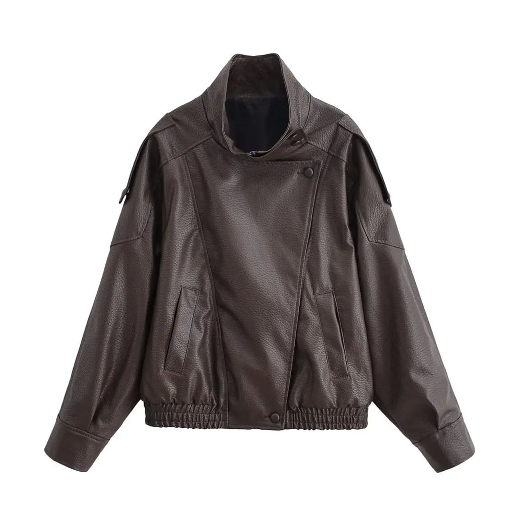 Faux PU Leather Cropped Bomber Jacket - Leah Partow