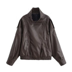 Faux PU Leather Cropped Bomber Jacket - Leah Partow