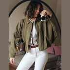Cropped Suede-Like Bomber Jacket - Leah Partow
