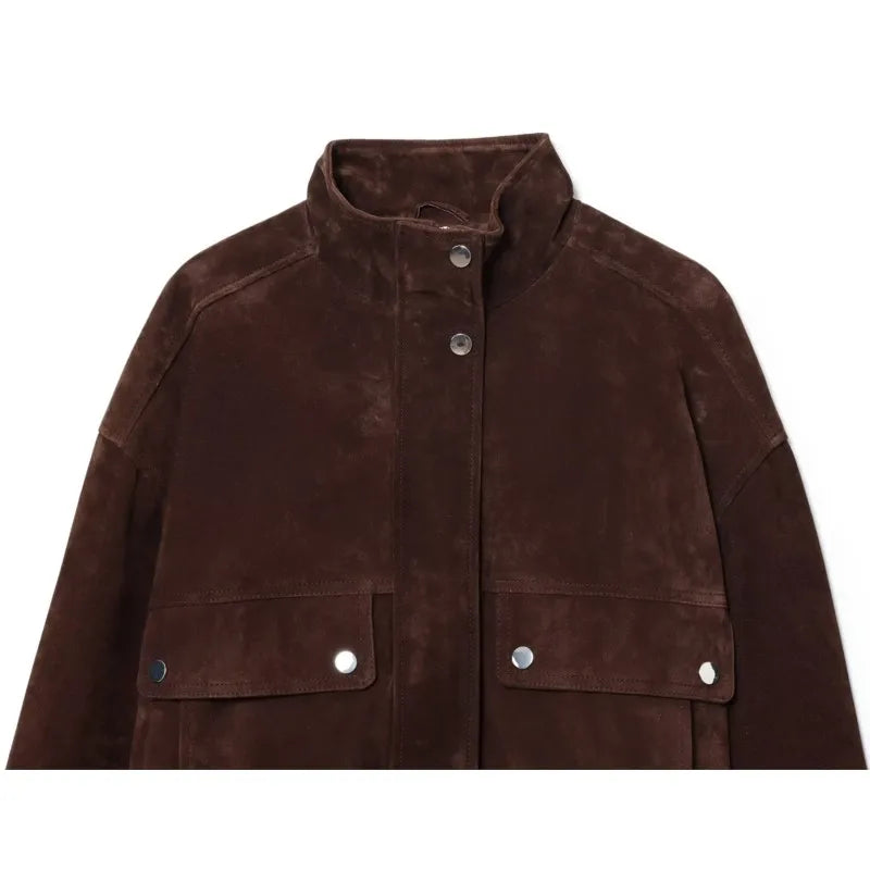 Brown Suede-Like Utility Jacket - Leah Partow
