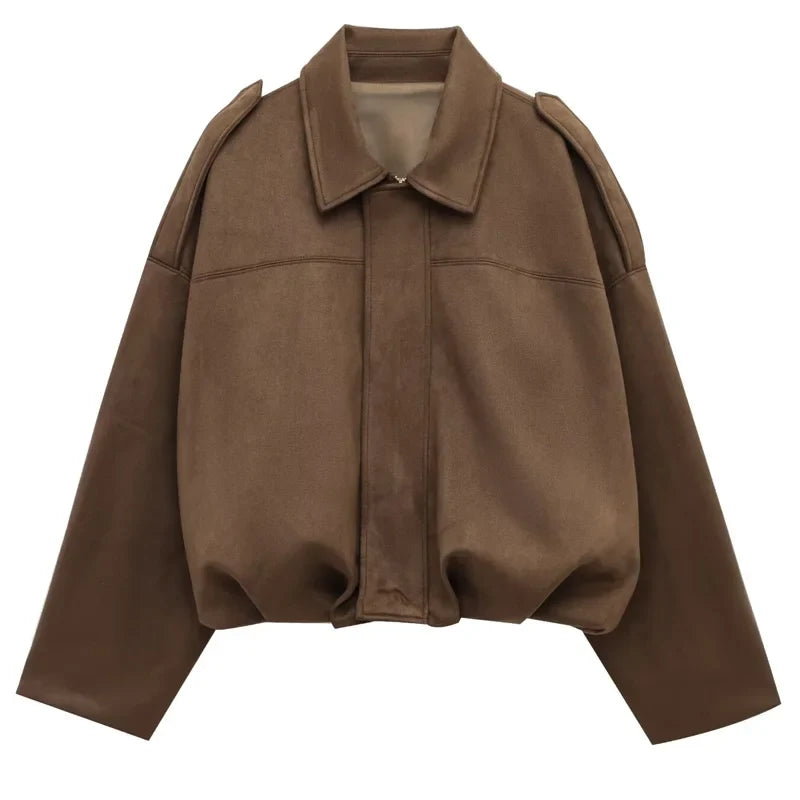 Cropped Suede-Like Bomber Jacket - Leah Partow