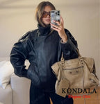 Faux PU Leather Cropped Bomber Jacket - Leah Partow