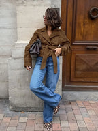 Brown Suede-Like Wrap Jacket - Leah Partow