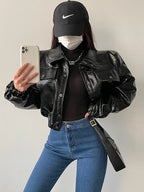 Cropped Crocodile Faux Leather Jacket - Leah Partow