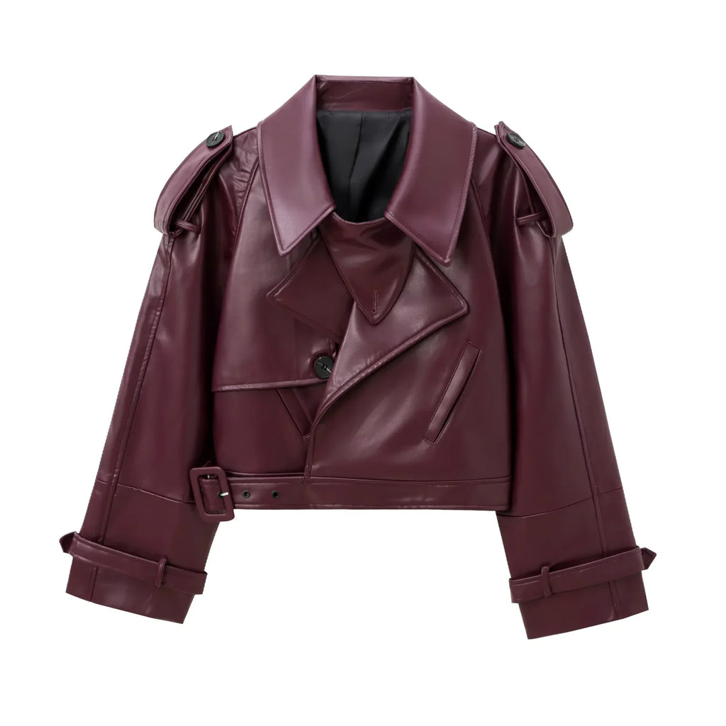 Cropped Faux Leather Moto Jacket - Leah Partow