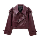 Cropped Faux Leather Moto Jacket - Leah Partow