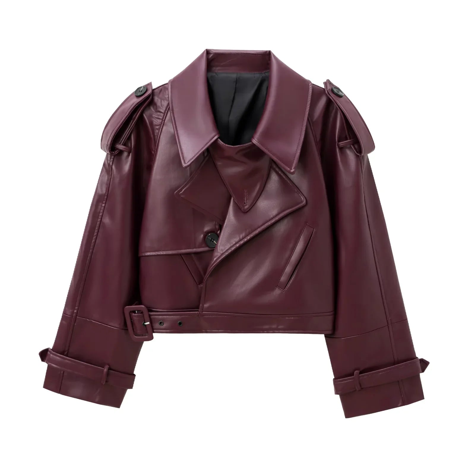 Cropped Faux Leather Moto Jacket - Leah Partow