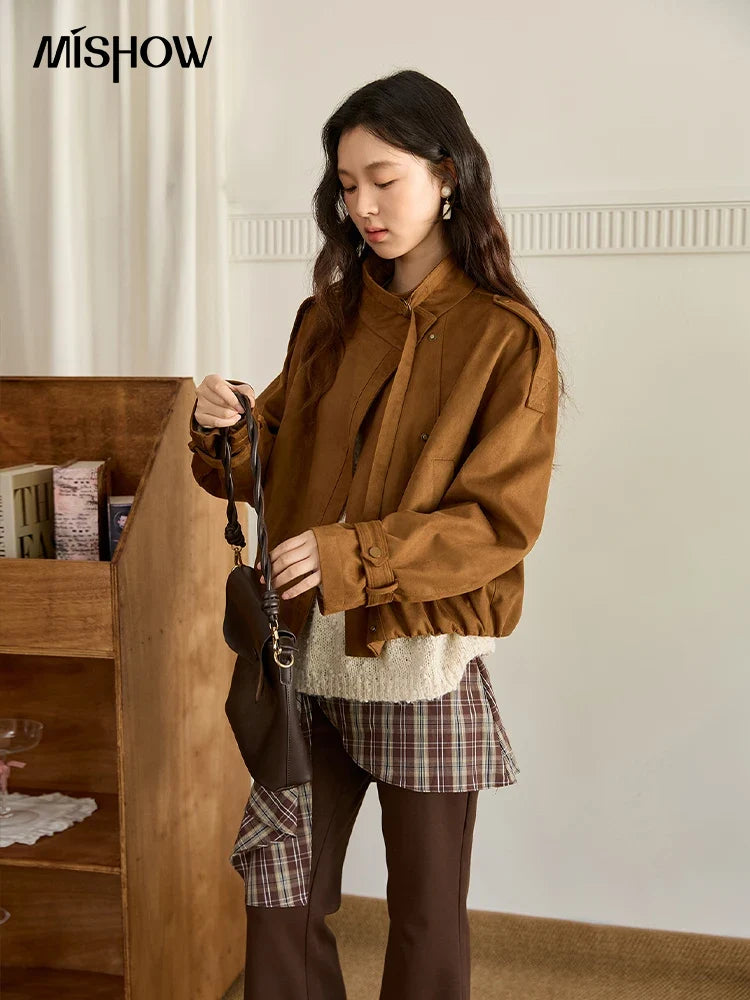 Brown Suede-Like Utility Jacket - Leah Partow