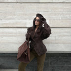 Suede-Look Tailored Blazer Jacket - Leah Partow