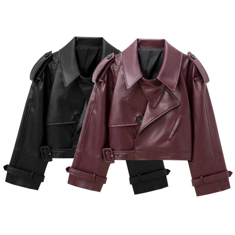 Cropped Belted Moto Jacket - Leah Partow