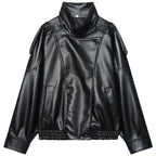Cropped Leather-Look Bomber Jacket - Leah Partow