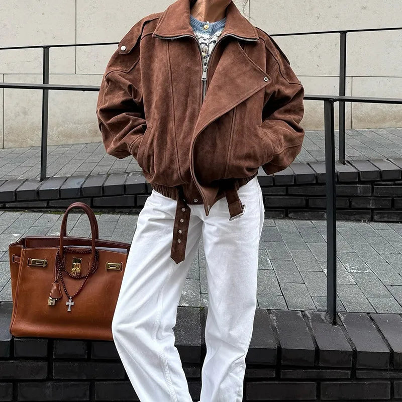 Brown Cropped Moto Jacket - Leah Partow