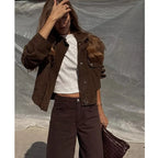 Brown Suede-Look Utility Jacket - Leah Partow