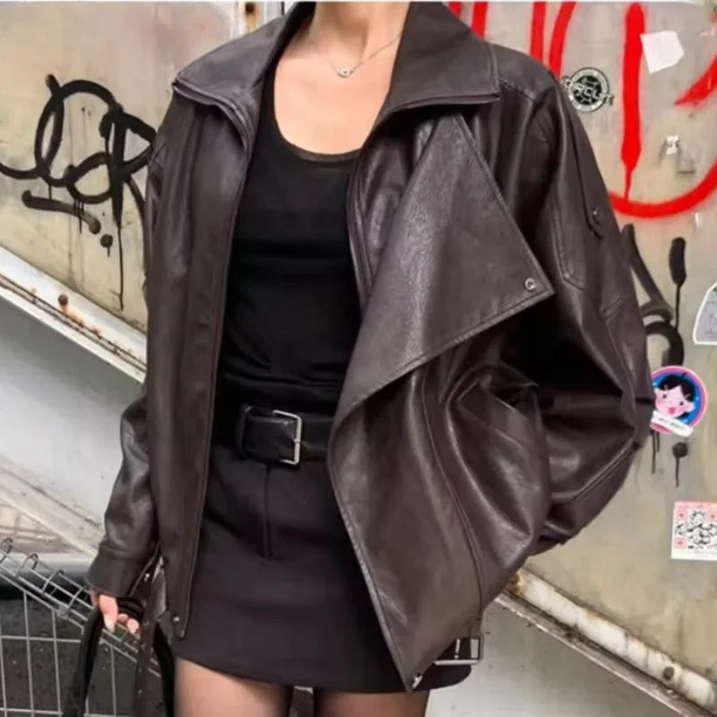Oversized Faux Leather Biker Jacket - Leah Partow