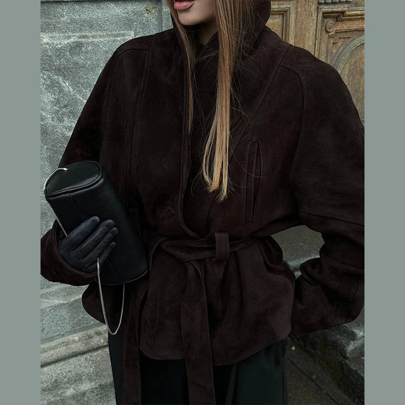Suede-Look Tailored Blazer Jacket - Leah Partow