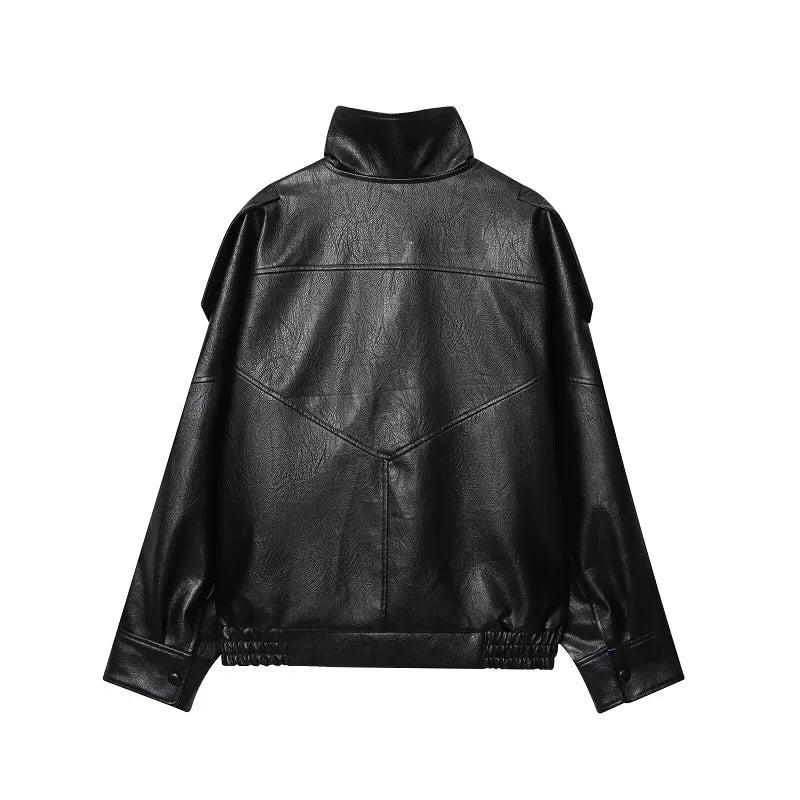 Oversized Faux Leather Bomber Jacket - Leah Partow