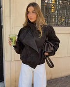 Leather-Look Snap-Front Moto Jacket - Leah Partow