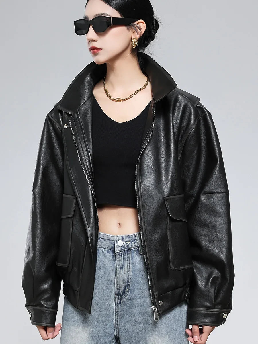 Distressed Faux Leather Utility Jacket - Leah Partow