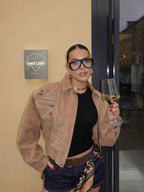 Retro Suede-Like Cropped Zip Jacket - Leah Partow